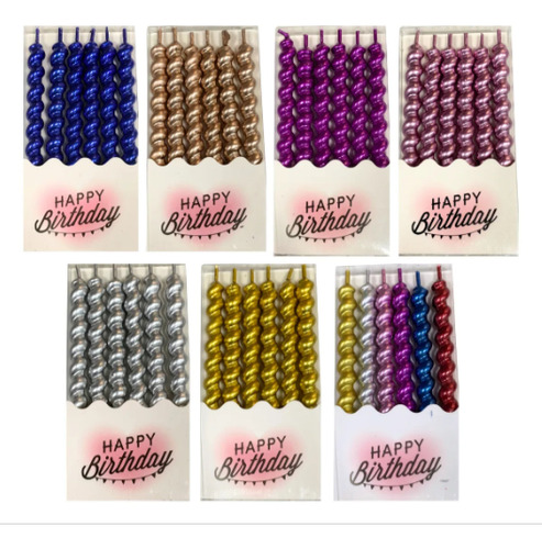 Velas Para Torta Cumpleaños Tirabuzon Pack X6 Unidades Cod11 Dorado