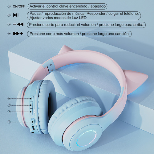 Auriculares Orejas De Gato Bluetooth Inalámbrico Led Rgb