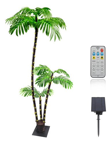 Solar Artificial Palm Tree 6ft 3trunks 241led Lighted Outdo.