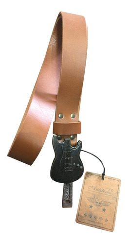 Cinturon De Cuero Antitodo Hebilla Forma De Guitarra Prm