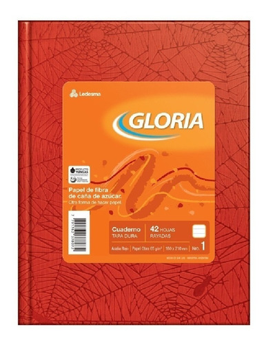 Cuaderno Gloria Tapa Dura 42 Hojas Rayado Rojo X 10 Unid