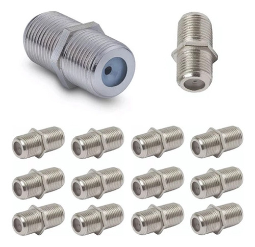 25pcs Emenda F Femea Femea Coaxial Rg59 Rg6 Cabo Conector Cor Prateado