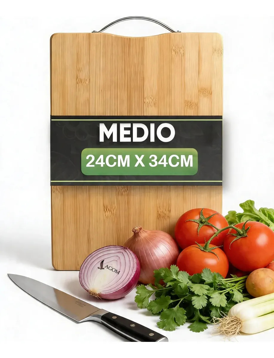 Tabla Picar Cortar Alimentos Carnes Lagom 24x34cm De Bambú Y Madera Orgánico Natural 3 En 1 Alta Densidad Y Dureza Con Agarradera Colgable Excelente Artesanía Sin Daño A Cuchilla F