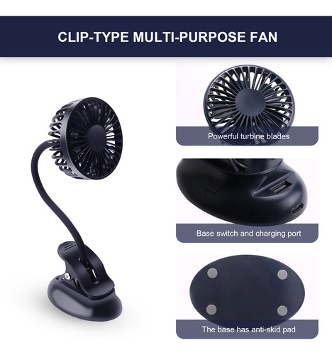 Ventilador De Cochecito V8, Portátil Y Cristalino, 3 Ajustes