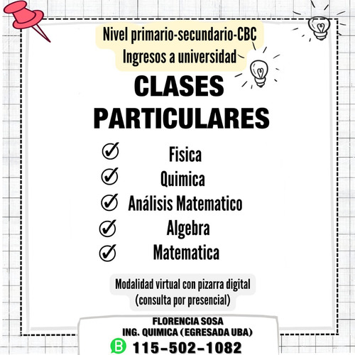 Clases Particulares Matematica,quimica,fisica, Algebra,cbc