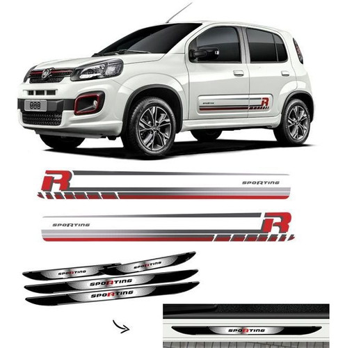 Imagem 1 de 3 de Kit Adesivo Faixa Fiat Uno Sporting 2017/ + Soleira Da Porta