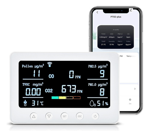 Medidor De Gas De Calidad, Monitor De 2,4 Ghz, Wifi, Datos Y