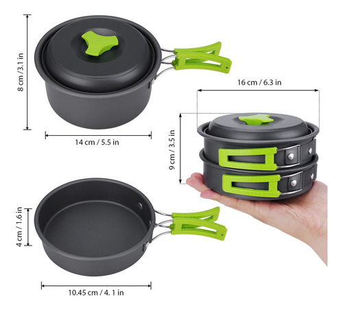 Imagem 2 de 8 de Kit De Cozinha Para Camping Com Panelas E Estojo 15 Pcs