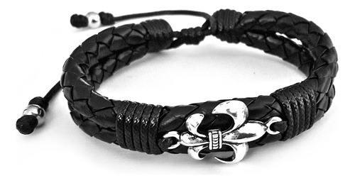 Pulsera Manilla Cuero Trenzado Flor De Lis Iconic Store