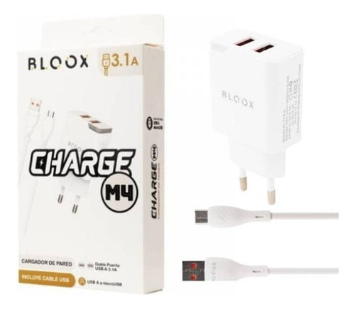 Cargador + Cable X2 Usb Micro Usb 3a Dimm Color Blanco