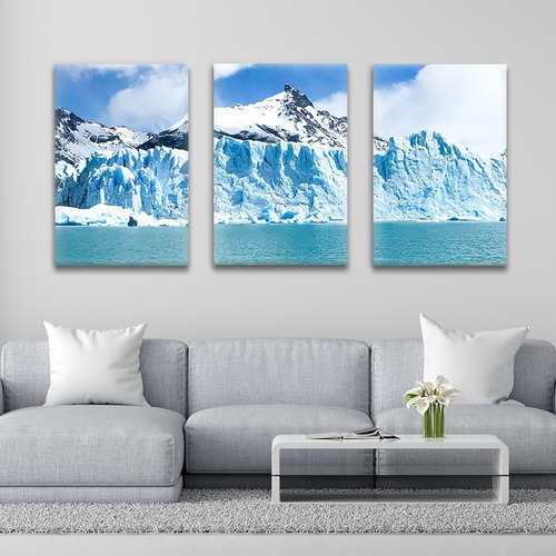 Cuadro Tríptico Decorativo Moderno 130x60cm Perito Moreno