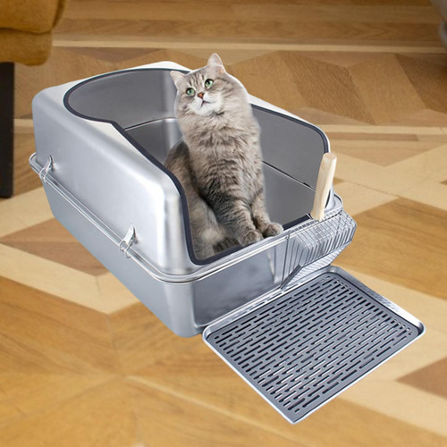 Caja De Arena Para Gatos De Acero Inoxidable, Orinal Para