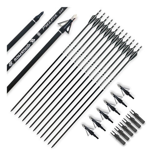 Flechas De Tiro Con Arco Carbono 30 2.75 400 Arco Caza Negro Blanco Y Broadheads