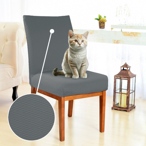 Kit Capa Cadeira Jantar 8 Matelada Protex Rápido Cor Cinza-escuro Desenho Do Tecido Liso