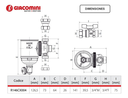 Imagen 3 de 6 de Desfangador Caldera Mural Giacomini R146c 3/4 Pulgada Código R146cx004 Elimina Impureza En Instalación El Rey Del Clima