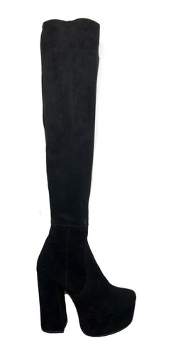 Imagen 5 de 9 de Botas Bucanera Elastizada Cuero Taco Alto 12 Cm Plataforma