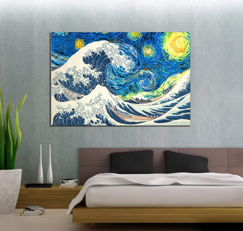 Vinilo Decorativo 30x45cm La Gran Ola Van Gogh Noche