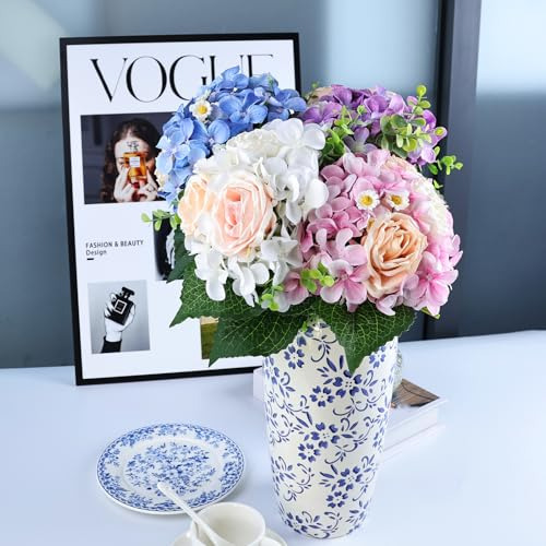 Ramo Artificial De Hortensias Rosas, Rosas De Seda Falsas, A