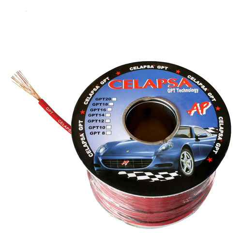 Cable Automotriz N°14awg Rojo Gpt-14r Celapsa X Rollo Mihaba