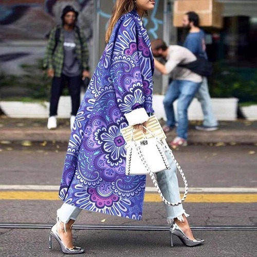 Abrigo Largo De Estampado De Cárdigan De Invierno Mujer