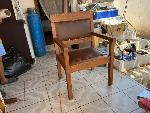 Silla Reforzada De Madera Sólida De Encino Y Aplicación Piel