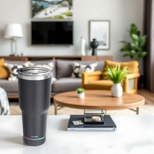 Vaso Térmico Con Bocina Bluetooth De 900 Ml Kbod Rad-20431 Negro Liso