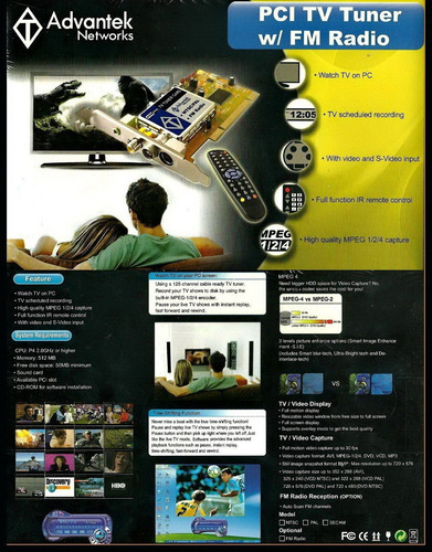 Imagen 6 de 6 de Tarjeta Advantek Tv Tuner Radio Fm Capturadora Para Pc