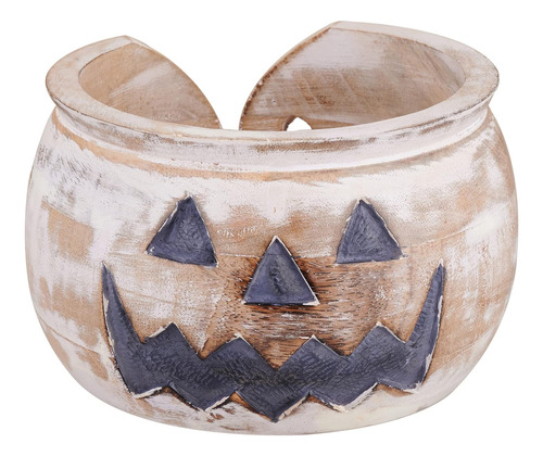Tazón De Madera Halloween, Grande, Blanco, 18 X 10 Cm