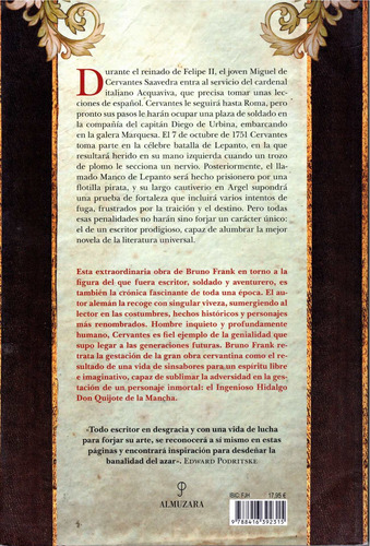 Un hombre llamado cervantes, de Frank, Bruno. vela Histórica Editorial Almuzara, tapa blanda en español, 2022