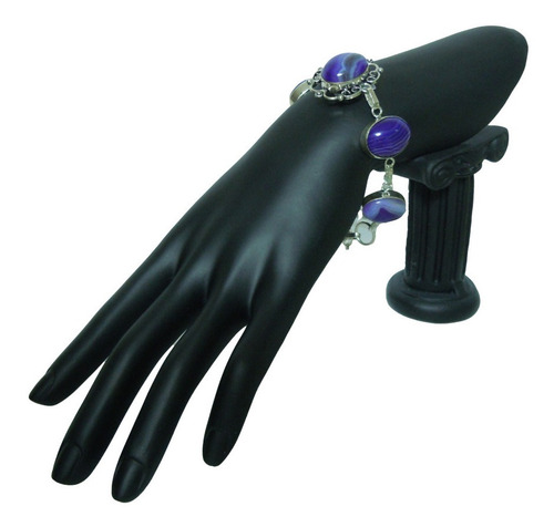 Pulsera Brazalete Bañada En Plata 925 Con Onyx Púrpura