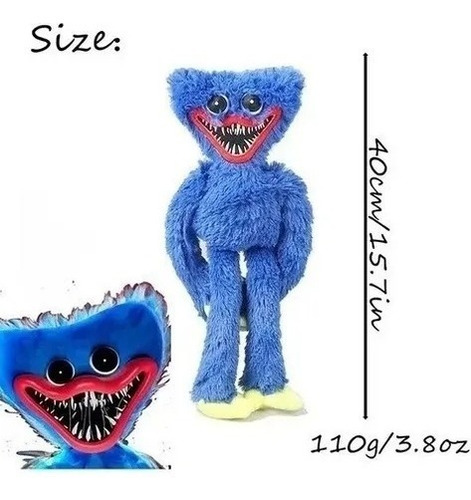 Peluche Huggy Wuggy, 40 cm, azul, con un monstruo bordado