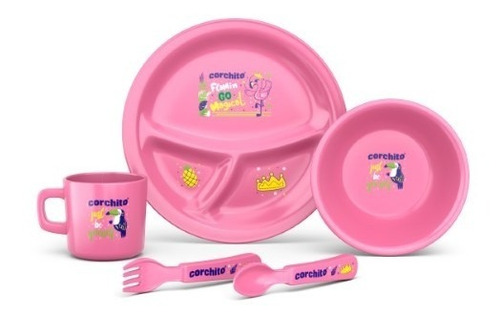 Set Vajilla Bebes Niños 5 Piezas Plato Divisiones Cubiertos