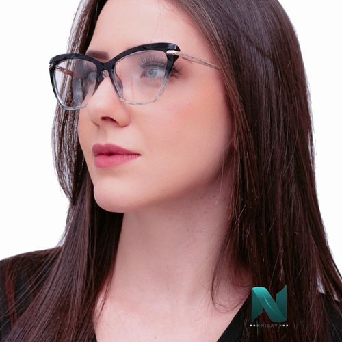 Armação Óculos Grau Diamante Cristal Feminino Cor Preto Degradê