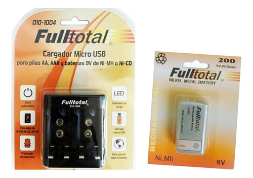 Cargador + Bateria Recargable 9v 200mah Full Total