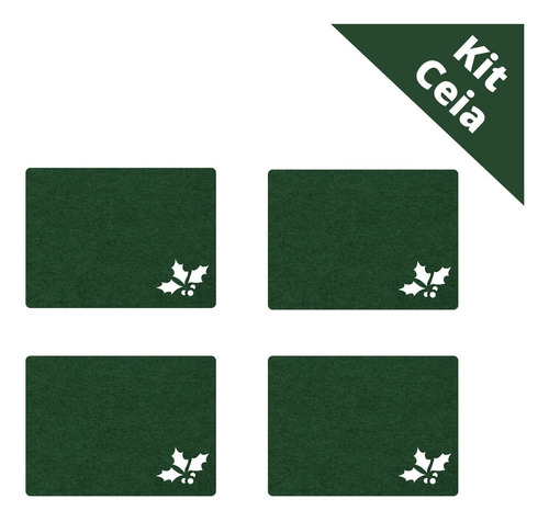 Kit 4 Jogo Americano Natal - Fruta Feltro Verde
