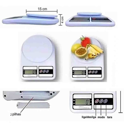 Balança Digital 10kg Cozinha Nutrição Dieta Pesar Comida Cor Branco
