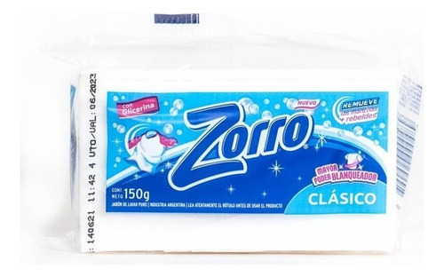 Jabón Blanco En Pan De Lavar Zorro Puro Con Glicerina X 150g