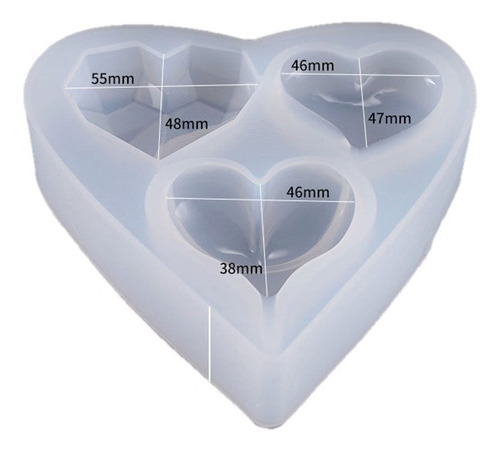 Imagen 4 de 9 de Molde Silicona Epoxi Pasta Resina Llavero 3 Corazones