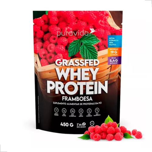 Grassfed Whey Protein Puravida Proteína Clean Label 450g Sabor Framboesa