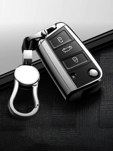 Capa De Chave Cromo + Black Piano Nivus Tiguan Polo Tcross