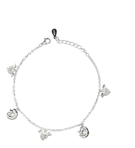 Pulsera Corazón Circón Luna Plata Fina 925