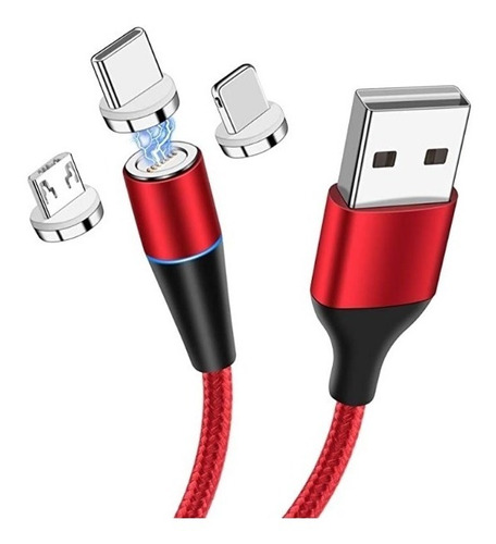 Cable Magnetico 3 En 1 Micro Usb  Tipo C Lightning Para Ipho