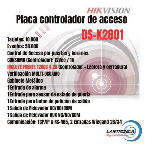 Imagen 2 de 10 de Control De Acceso 1 Puerta Hikvision Ds K2801 Rfid Tarjeta