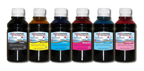 Tinta Compatível Epson - Kit 1200 - 6 Cores - 200ml Cada Cor