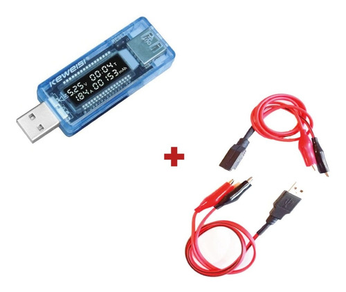 Kit V2 Medidor Usb Tester + Cable Cocodrilo Usb Hembra-macho