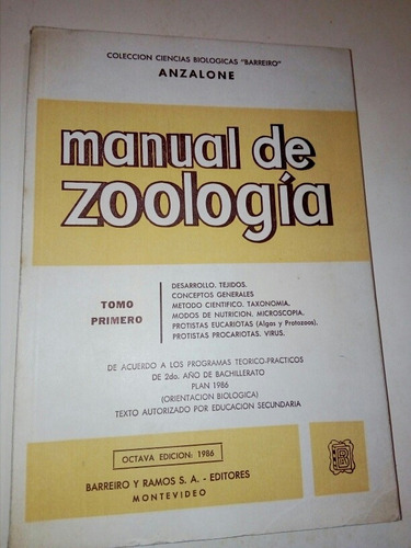 Anzalone,manual De Zoología, Tomo Primero