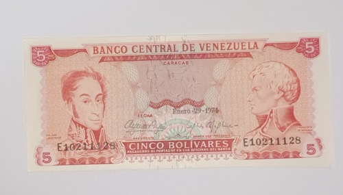 Billete De Venezuela 5 Bs Enero 29 1974 - Sin Circular - E8