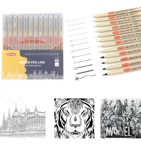 Estilografos Fineliner Lapices Dibujo Set Escolar De 12