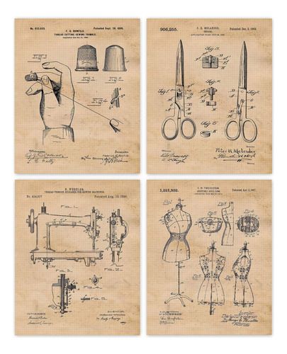 Vintage Sewing Machine Patent Prints, 4 (8x10) Unframed Pho.