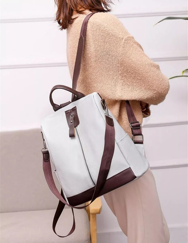 Imagen 2 de 8 de Mochila Dama Eco Cuero Bolso De Mujer Queen Antirrobo